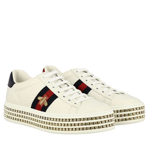 white gucci platform sneakers|Gucci bedazzled sneakers.